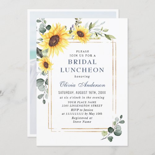 Elegant Sunflowers Eucalyptus Bridal Luncheon Invitation