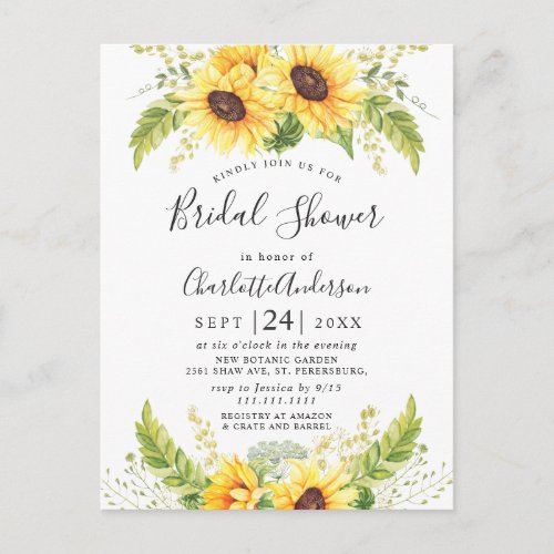 Elegant Sunflowers Eucalyptus Bridal Shower Card