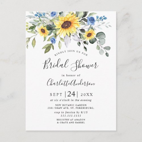 Elegant Sunflowers Eucalyptus Bridal Shower Card