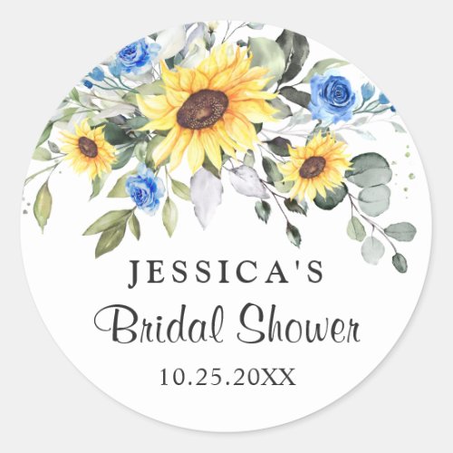 Elegant Sunflowers Eucalyptus Bridal Shower Classic Round Sticker
