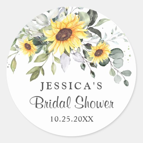 Elegant Sunflowers Eucalyptus Bridal Shower Classic Round Sticker