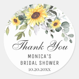 Elegant Sunflowers Eucalyptus Bridal Shower Classic Round Sticker