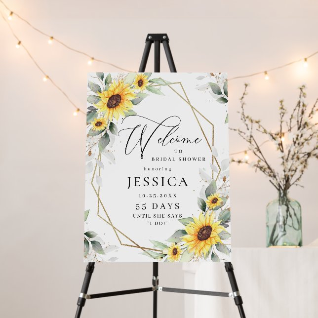 Elegant Sunflowers Eucalyptus Bridal Shower Foam Board (In Situ (Stand))