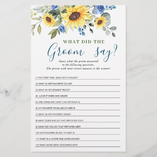 Elegant Sunflowers Eucalyptus Bridal Shower Game