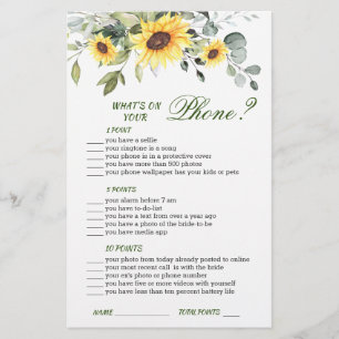 Elegant Sunflowers Eucalyptus Bridal Shower Game