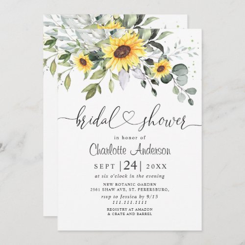 Elegant Sunflowers Eucalyptus BRIDAL SHOWER Invitation