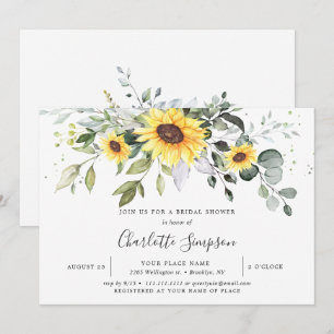 Elegant Sunflowers Eucalyptus Bridal Shower Invitation