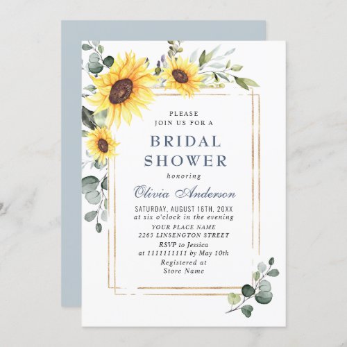 Elegant Sunflowers Eucalyptus Bridal Shower Invitation