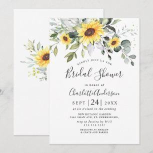 Elegant Sunflowers Eucalyptus BRIDAL SHOWER Invitation