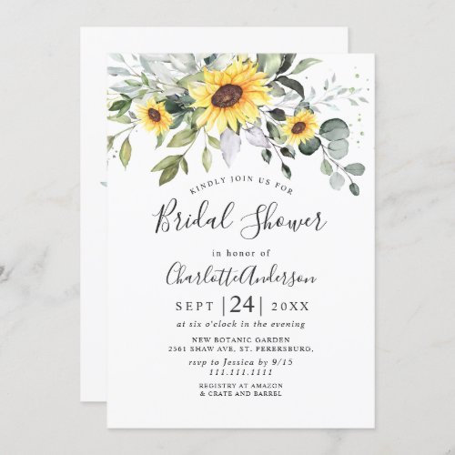 Elegant Sunflowers Eucalyptus BRIDAL SHOWER Invitation