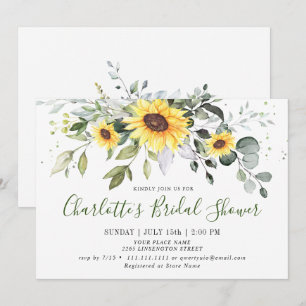 Elegant Sunflowers Eucalyptus Bridal Shower Invitation