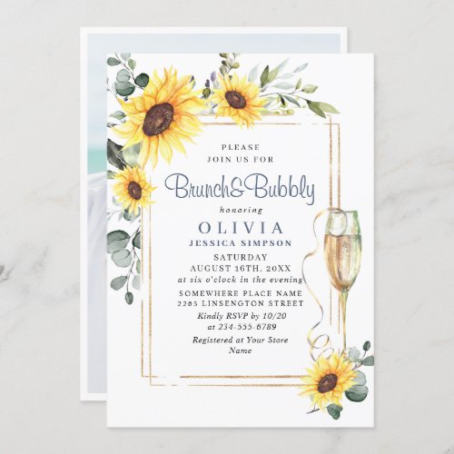 Elegant Sunflowers Eucalyptus Bridal Shower Photo Invitation