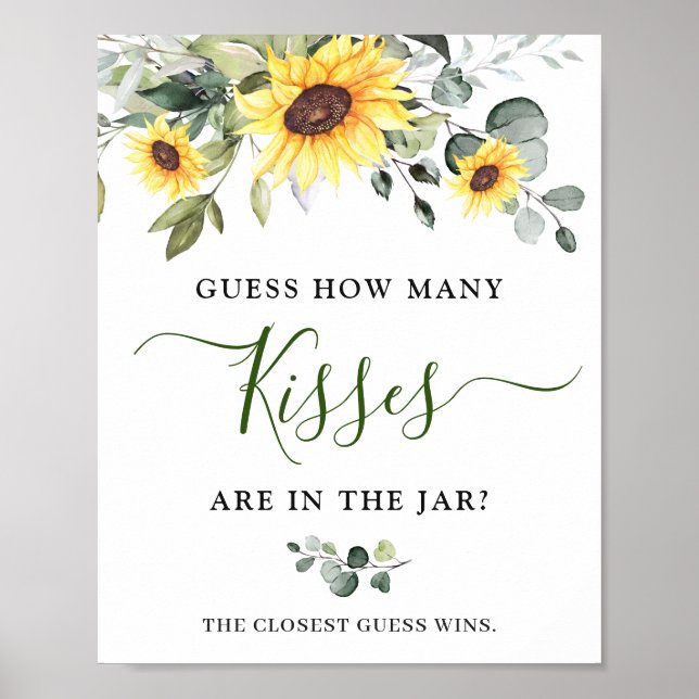 Elegant Sunflowers Eucalyptus Bridal Shower Poster (Front)