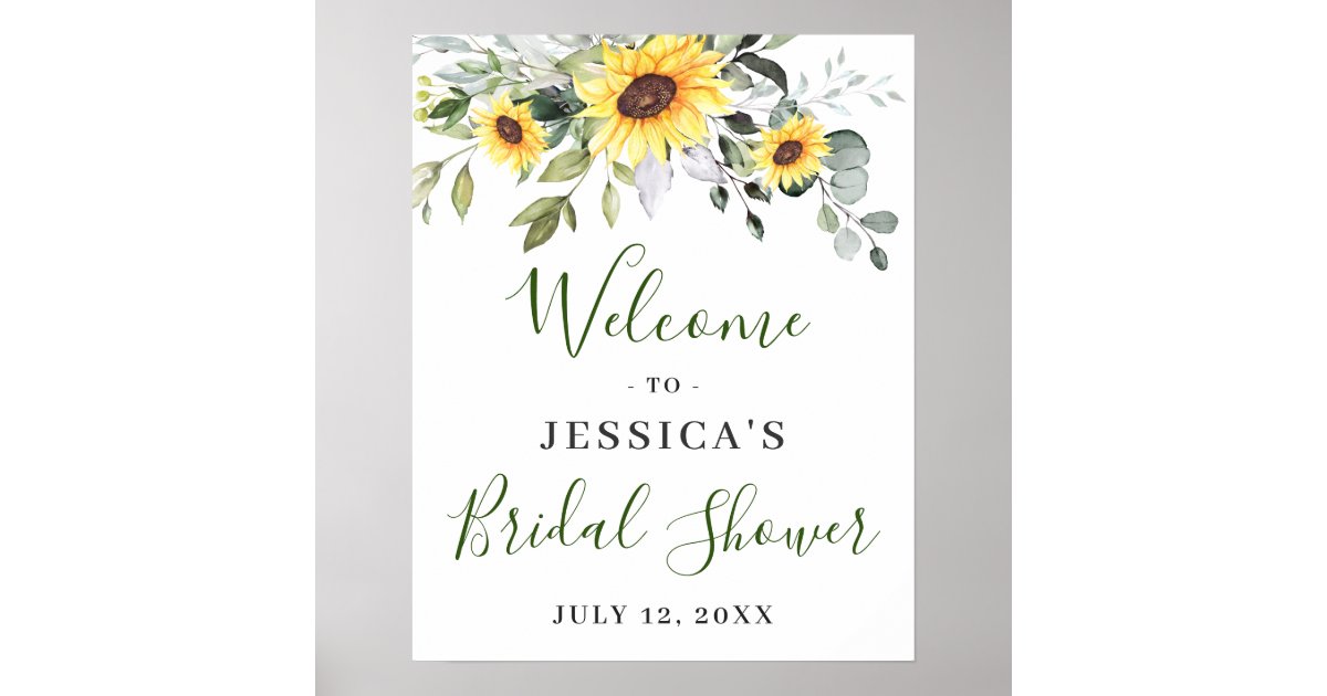 Elegant Sunflowers Eucalyptus Bridal Shower Poster | Zazzle