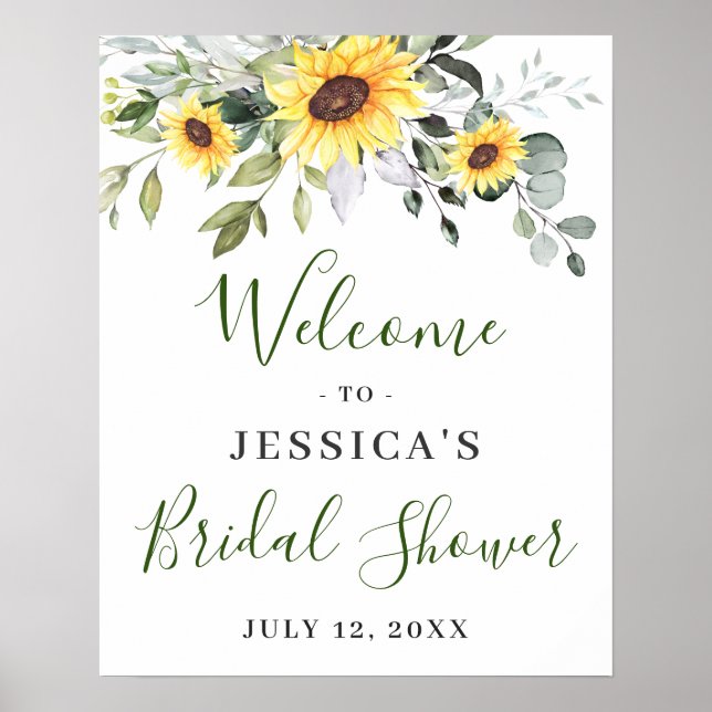 Elegant Sunflowers Eucalyptus Bridal Shower Poster (Front)