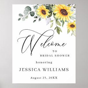 Elegant Sunflowers Eucalyptus Bridal Shower Poster