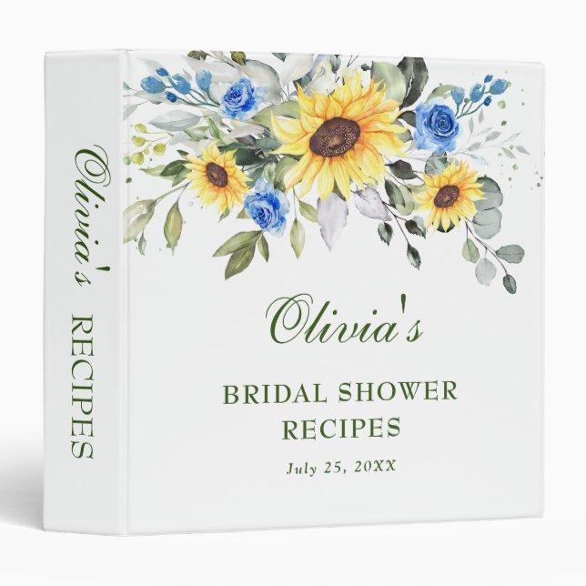 Elegant Sunflowers Eucalyptus Bridal Shower Recipe 3 Ring Binder (Front/Spine)