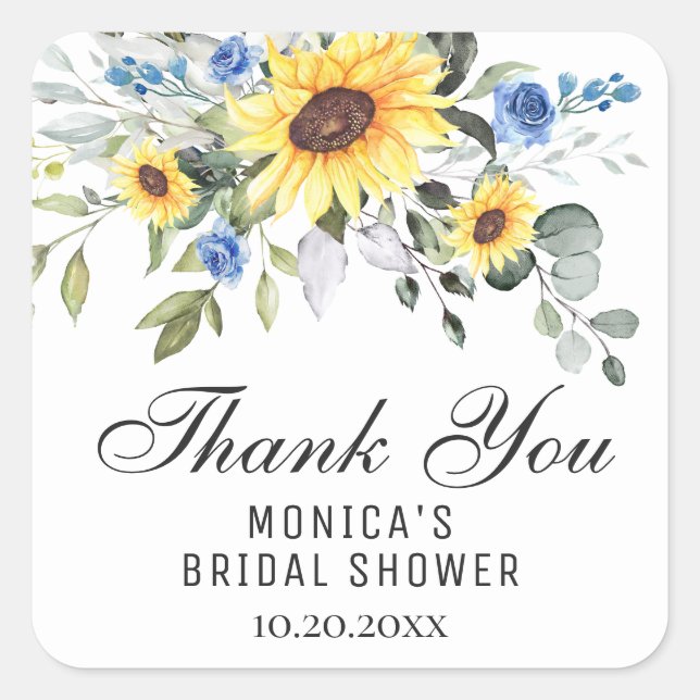 Elegant Sunflowers Eucalyptus Bridal Shower Square Sticker (Front)