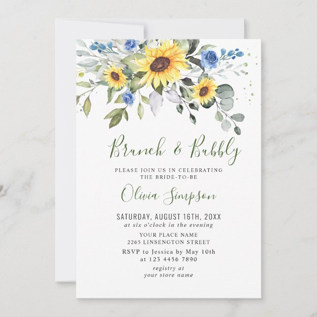 Elegant Sunflowers Eucalyptus Brunch & Bubbly Invitation (Front)