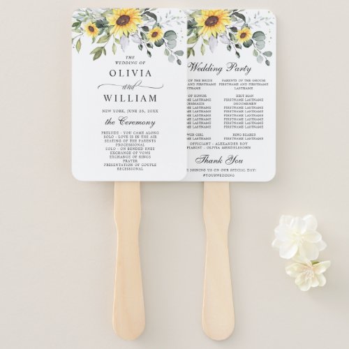 Elegant Sunflowers Eucalyptus Chic Wedding Program Hand Fan