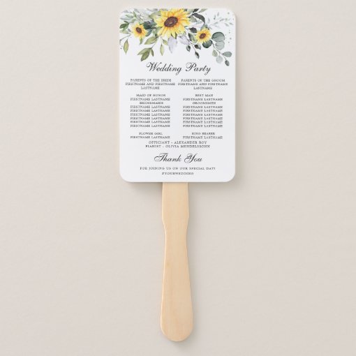 Elegant Sunflowers Eucalyptus Chic Wedding Program Hand Fan | Zazzle