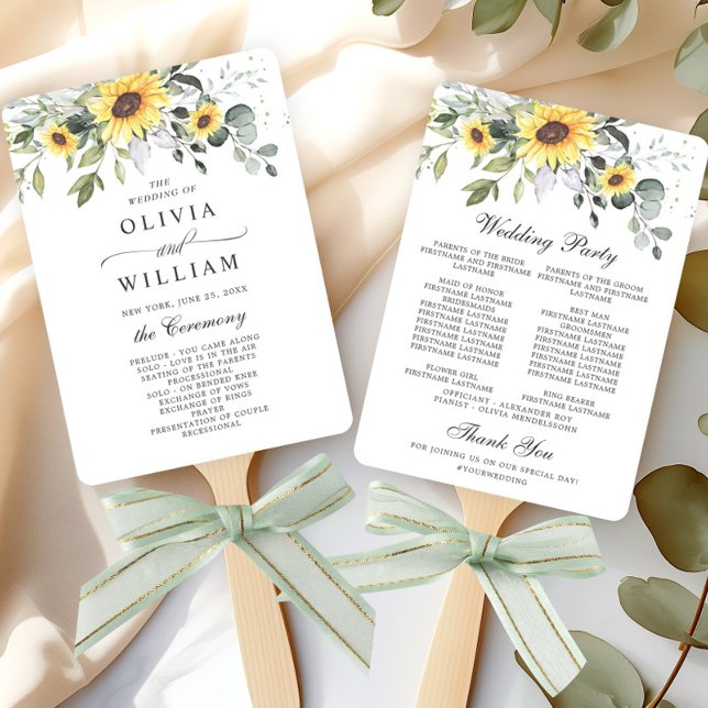 Elegant Sunflowers Eucalyptus Chic Wedding Program Hand Fan (Creator Uploaded)