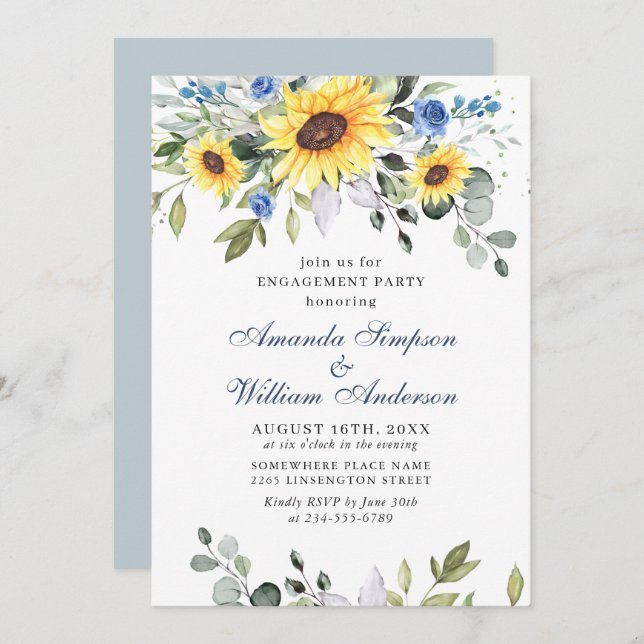 Elegant Sunflowers Eucalyptus ENGAGEMENT  PARTY Invitation (Front/Back)