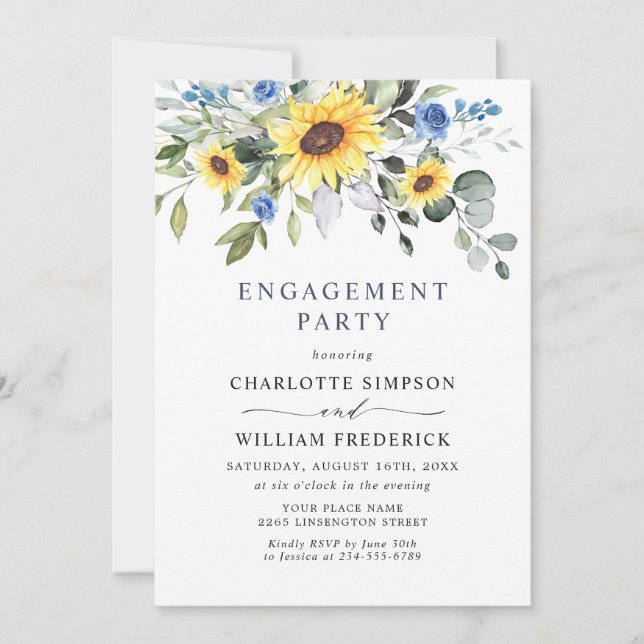 Elegant Sunflowers Eucalyptus ENGAGEMENT  PARTY Invitation (Front)