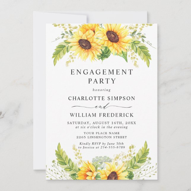 Elegant Sunflowers Eucalyptus ENGAGEMENT  PARTY Invitation (Front)