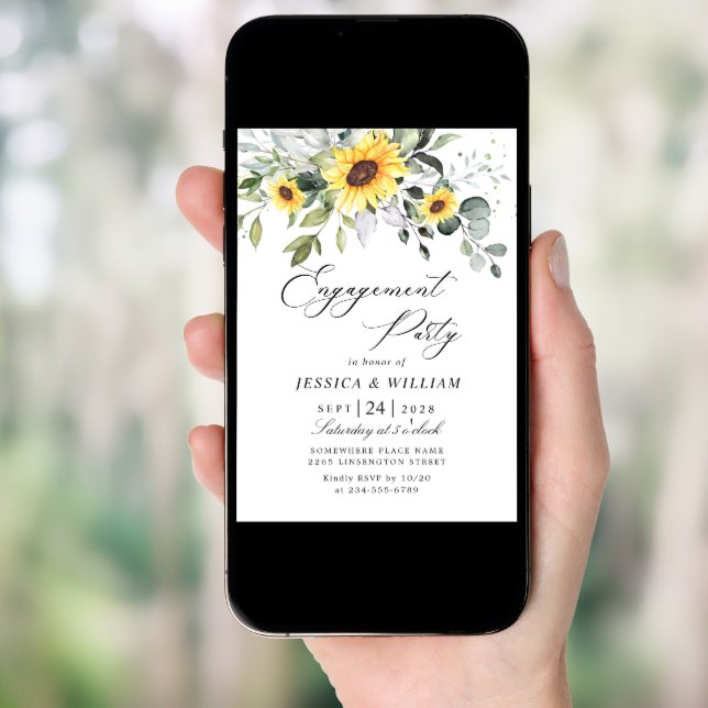 Elegant Sunflowers Eucalyptus ENGAGEMENT  PARTY Invitation (Front Digital)