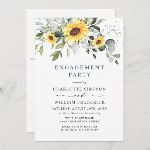 Elegant Sunflowers Eucalyptus ENGAGEMENT  PARTY Invitation