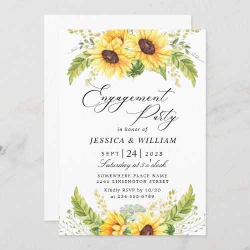 Elegant Sunflowers Eucalyptus ENGAGEMENT  PARTY Invitation