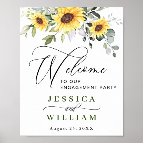 Elegant Sunflowers Eucalyptus Engagement Party Poster