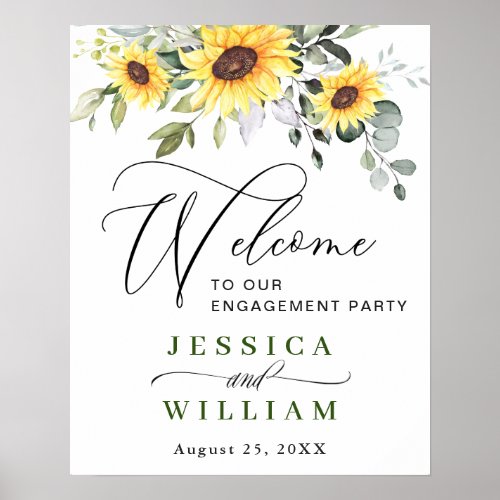 Elegant Sunflowers Eucalyptus Engagement Party Poster