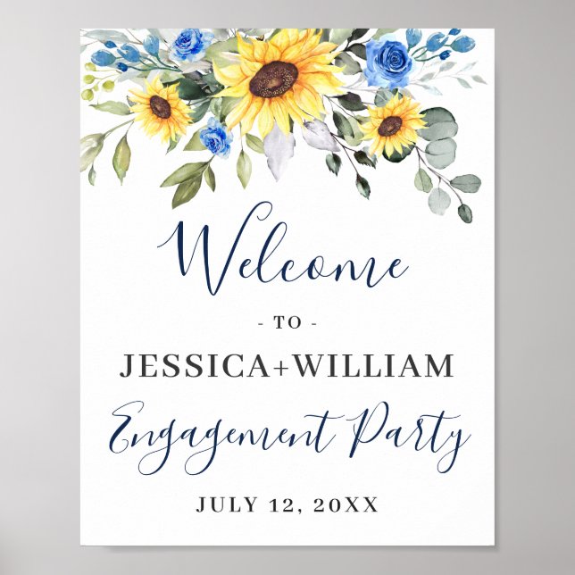 Elegant Sunflowers Eucalyptus Engagement Party Poster (Front)