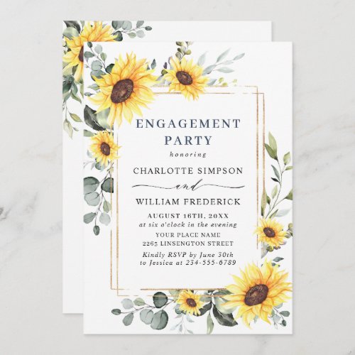 Elegant Sunflowers Eucalyptus ENGAGEMENT PARTY QR Invitation