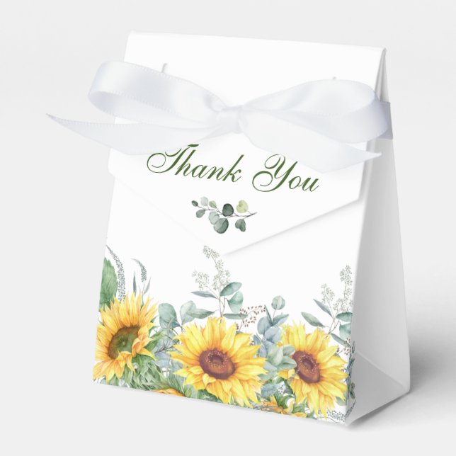 Elegant Sunflowers Eucalyptus Floral Bridal Shower Favor Boxes (Front Side)