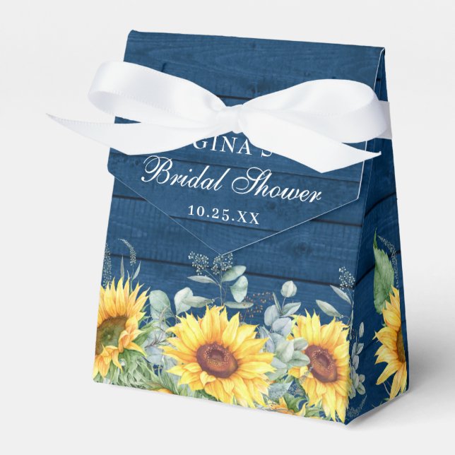 Elegant Sunflowers Eucalyptus Floral Bridal Shower Favor Boxes (Front Side)