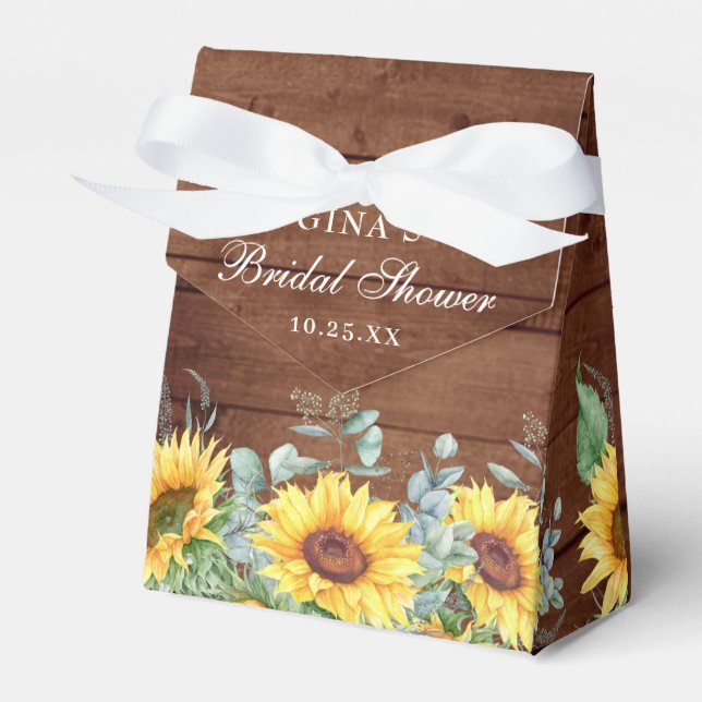 Elegant Sunflowers Eucalyptus Floral Bridal Shower Favor Boxes (Front Side)