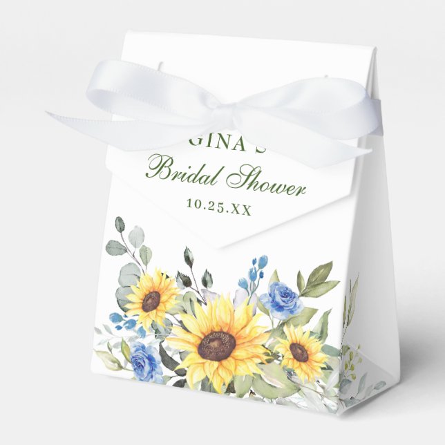 Elegant Sunflowers Eucalyptus Floral Bridal Shower Favor Boxes (Front Side)