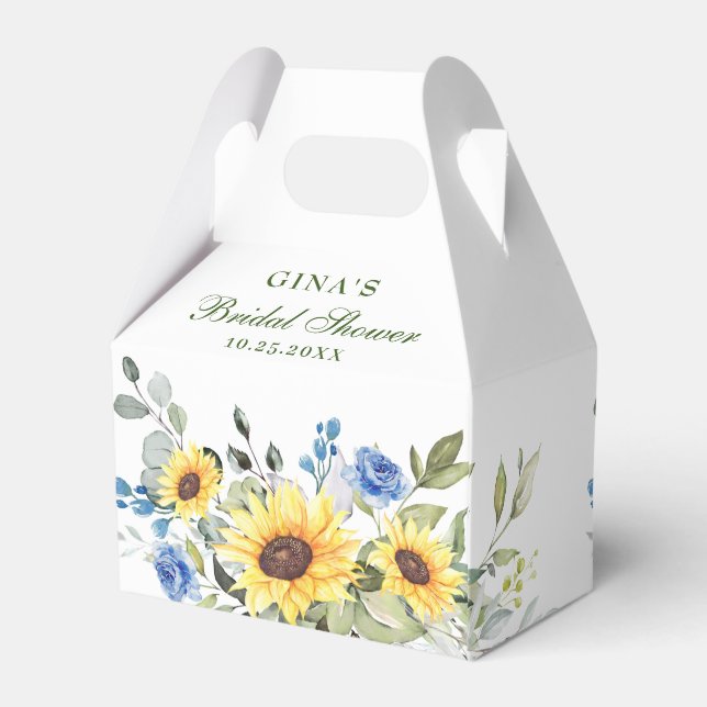 Elegant Sunflowers Eucalyptus Floral Bridal Shower Favor Boxes (Back Side)