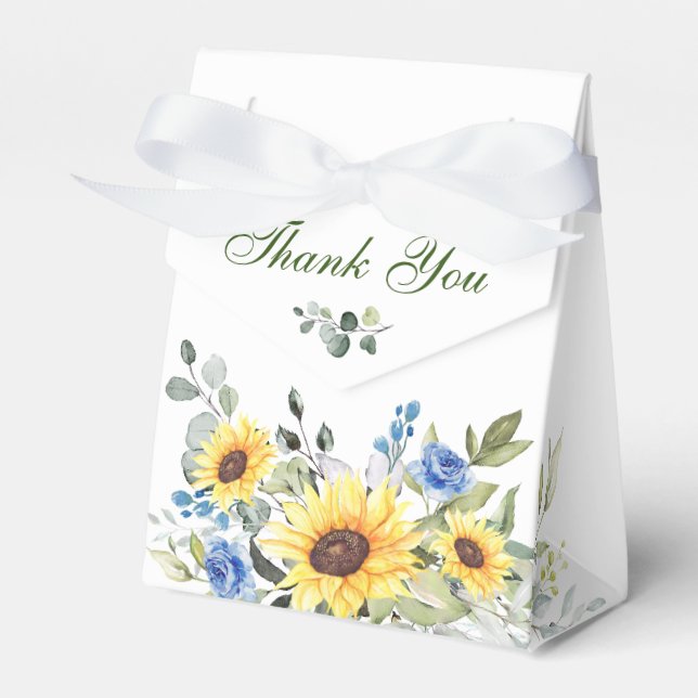 Elegant Sunflowers Eucalyptus Floral Bridal Shower Favor Boxes (Front Side)