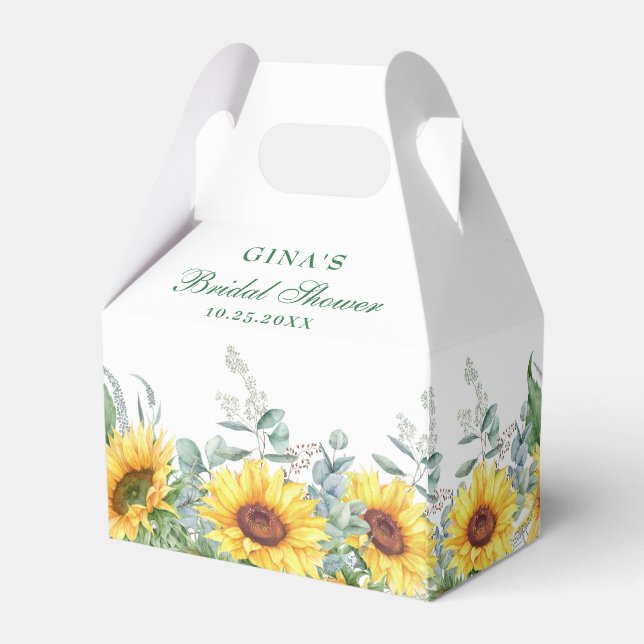 Elegant Sunflowers Eucalyptus Floral Bridal Shower Favor Boxes (Back Side)