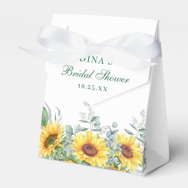 Elegant Sunflowers Eucalyptus Floral Bridal Shower Favor Boxes (Front Side)