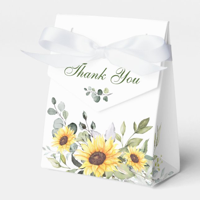 Elegant Sunflowers Eucalyptus Floral Bridal Shower Favor Boxes (Front Side)
