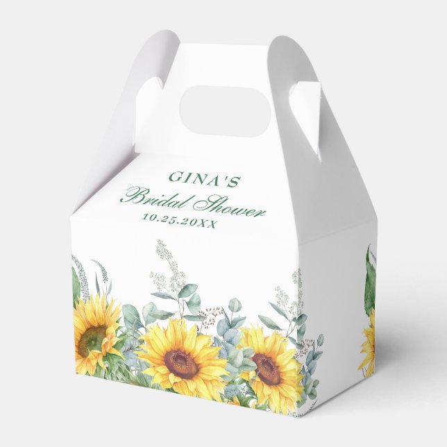 Elegant Sunflowers Eucalyptus Floral Bridal Shower Favor Boxes (Back Side)