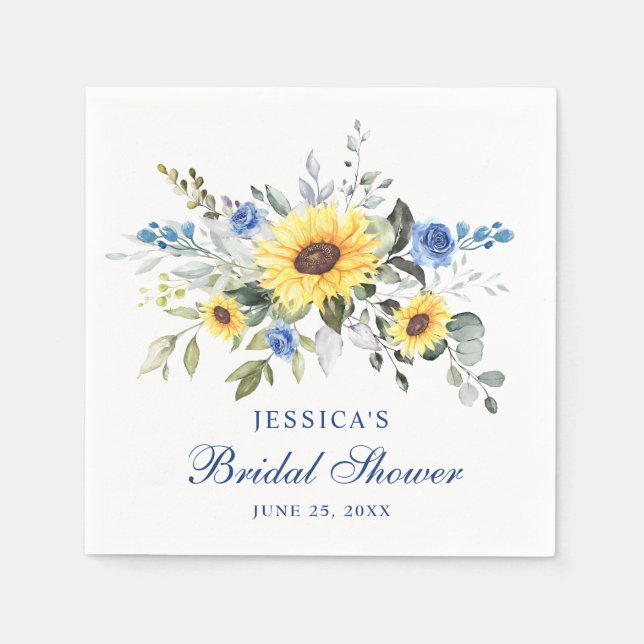 Elegant Sunflowers Eucalyptus Floral Bridal Shower Napkins (Front)