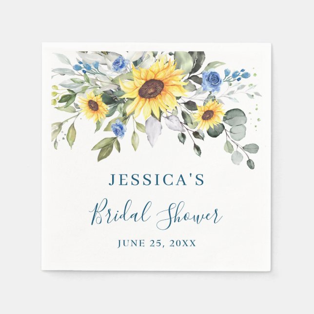 Elegant Sunflowers Eucalyptus Floral Bridal Shower Napkins (Front)