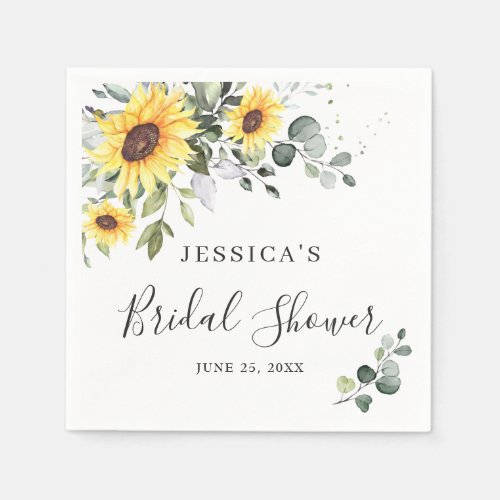 Elegant Sunflowers Eucalyptus Floral Bridal Shower Napkins