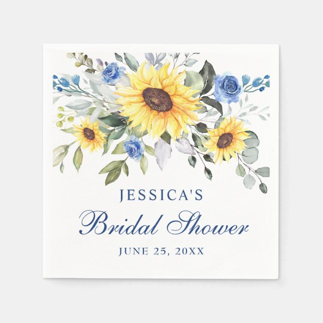 Elegant Sunflowers Eucalyptus Floral Bridal Shower Napkins (Front)